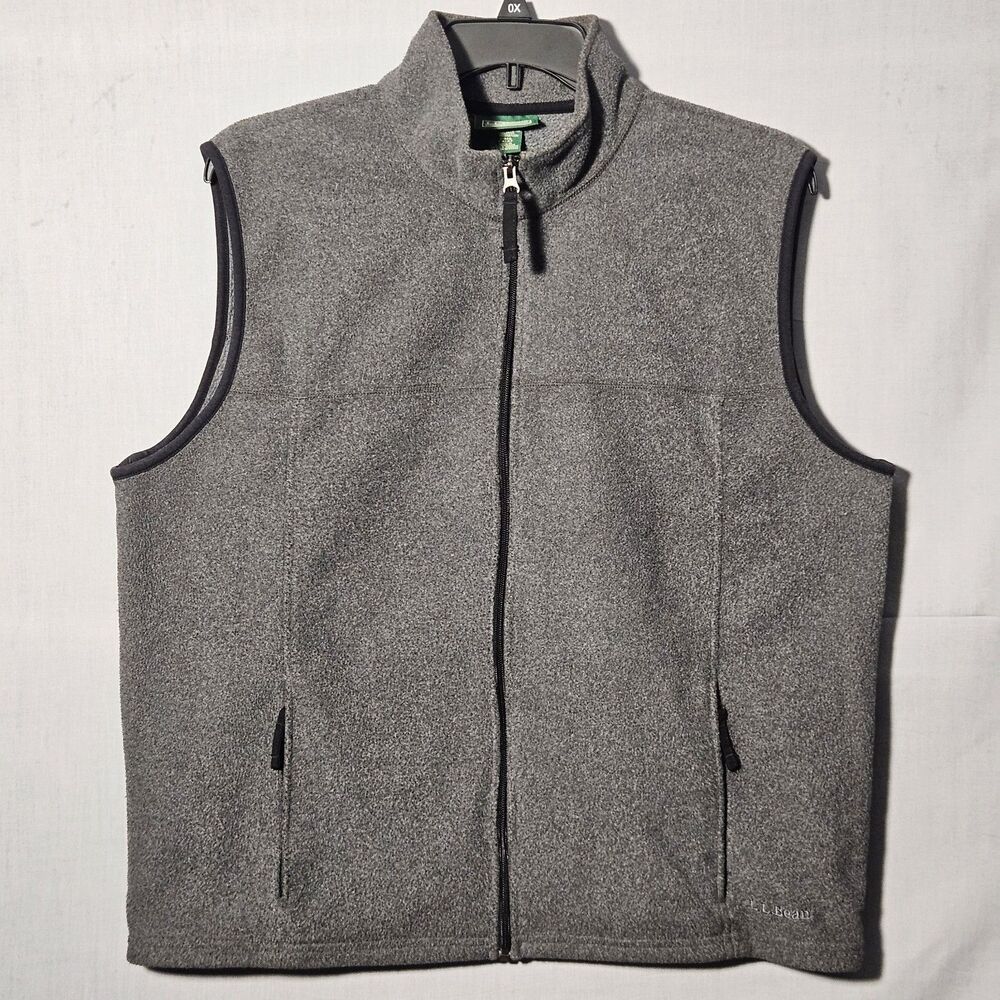 LL Bean Vest Polartec Fleece Full Zip Mens L Charcoal Grey Hiking Outdoor Trail